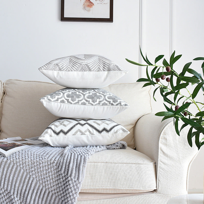 Nordic geometric embroidery pillowcase