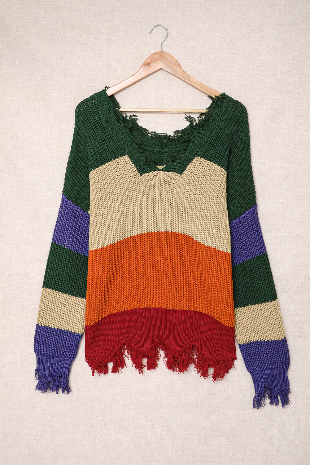 Colorblock Distressed Sweater
