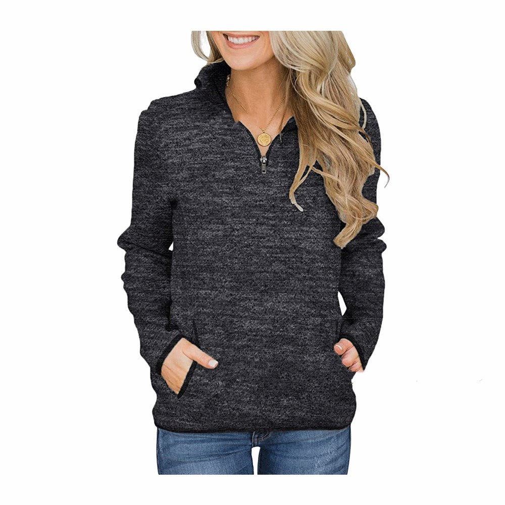 Women's long-sleeved stand-collar zipper sweater