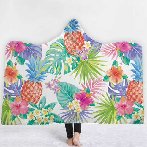 Hooded Thermal Fleece Blanket Coral Fleece Print Winter Warm Home Travel Portable Wearable Thick Hoodie Blanket For Adults Kids