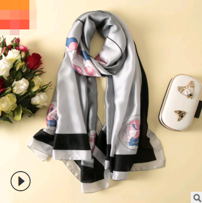 Spring, summer and autumn, new flowers, elegant and high-end artificial silk scarf, female decorative shawl, sunscreen beach towel
