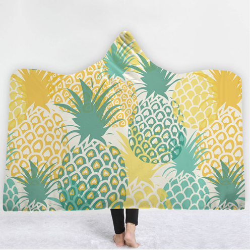 Hooded Thermal Fleece Blanket Coral Fleece Print Winter Warm Home Travel Portable Wearable Thick Hoodie Blanket For Adults Kids