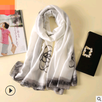 Spring, summer and autumn, new flowers, elegant and high-end artificial silk scarf, female decorative shawl, sunscreen beach towel