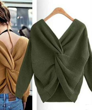 Large neckline V-neck halter head retro solid color sweater two wearing bat sweater coat
