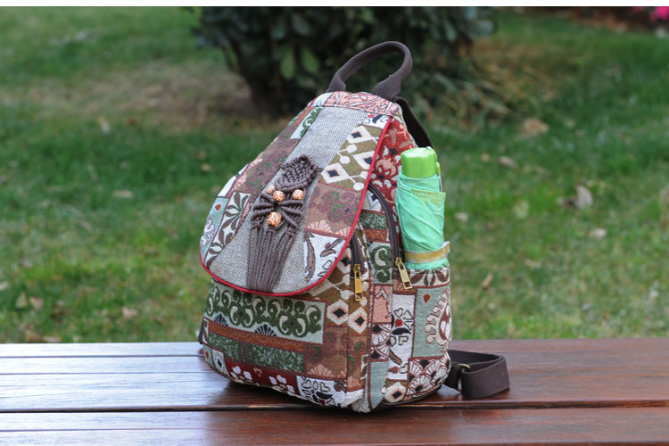 Ethnic style hand-woven backpack