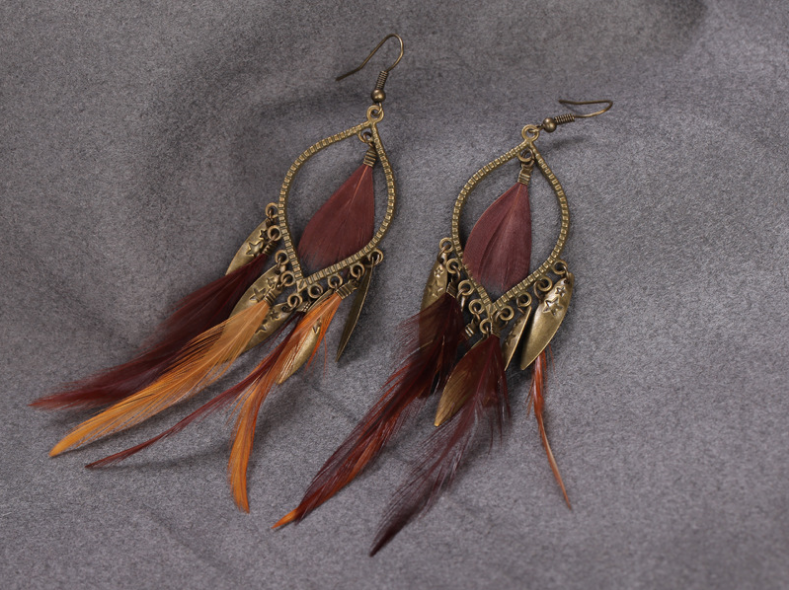Feather long earrings personality European and American exaggerated earrings jewelry