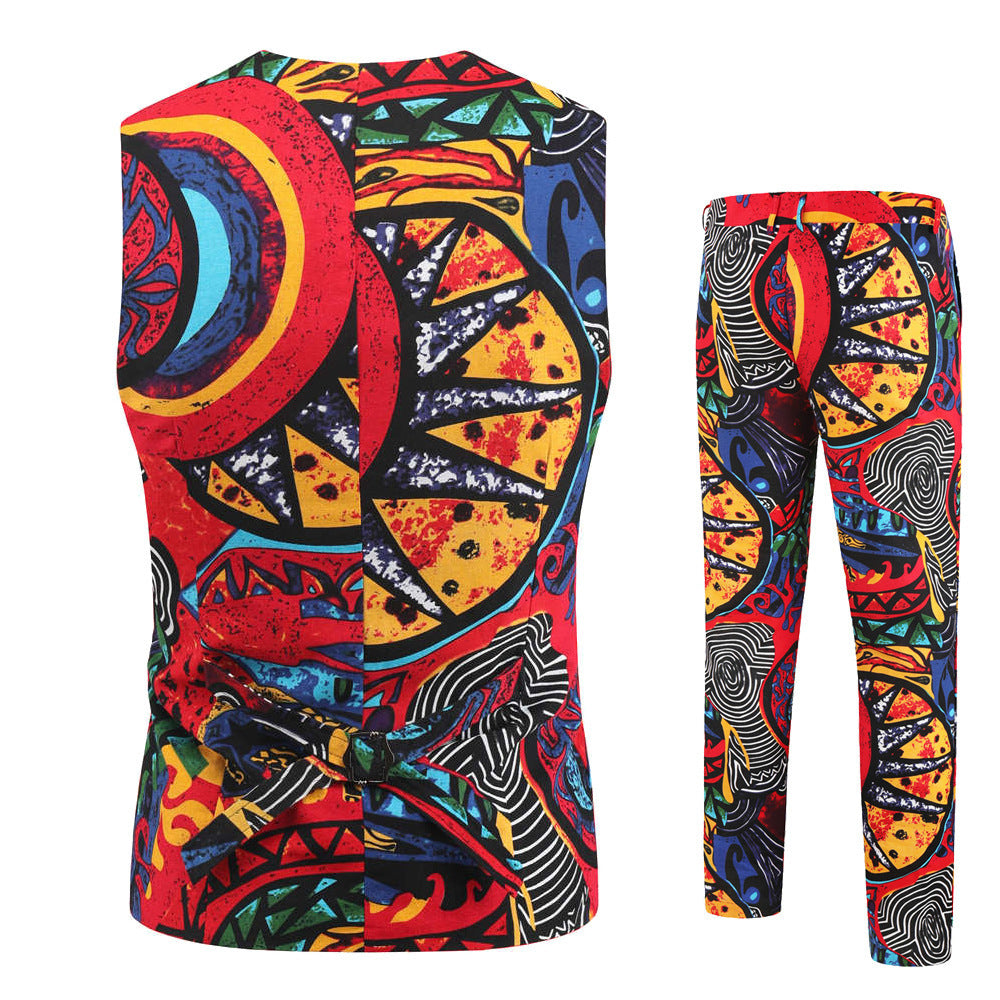 Ethnic style printed vest suit