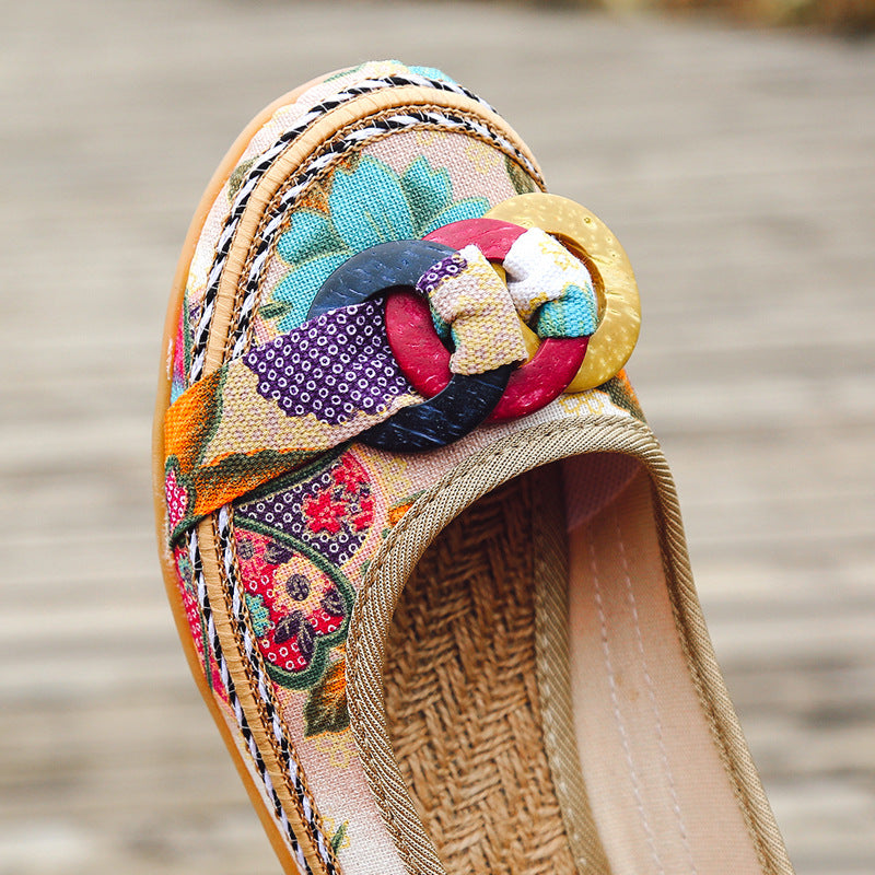 Ethnic style shallow mouth shoes