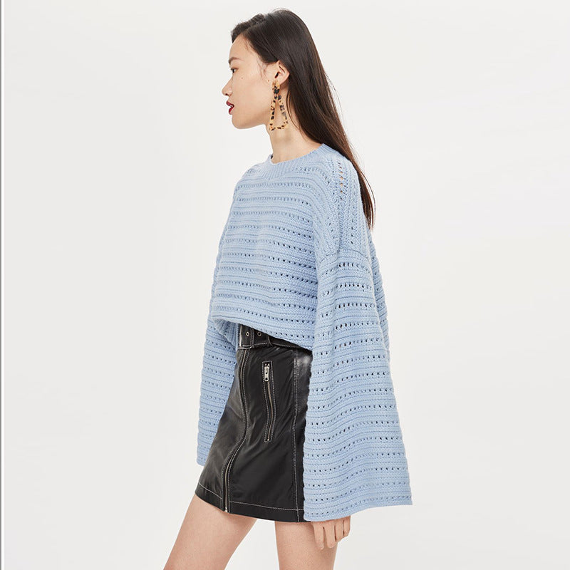 Flared sleeve casual sweater