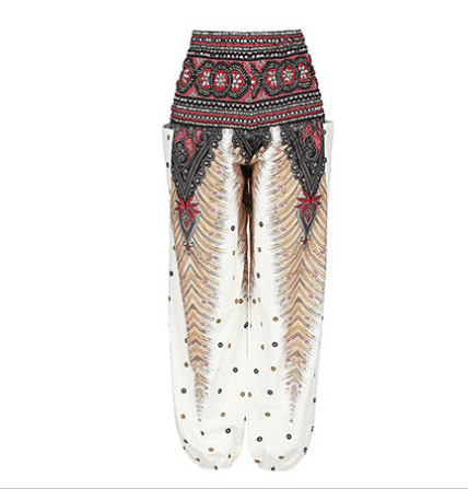 Digital Printed Lantern Pants Loosely Thin Elastic Waist Harem Pants