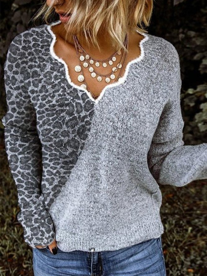 Ladies Geometric Print Long Sleeve Sweater Top