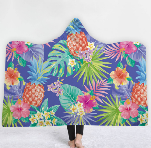 Hooded Thermal Fleece Blanket Coral Fleece Print Winter Warm Home Travel Portable Wearable Thick Hoodie Blanket For Adults Kids