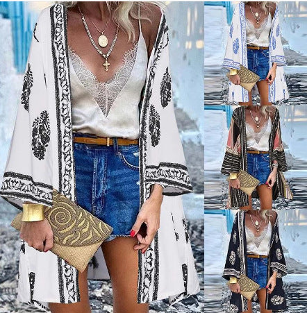 Boho Casual Print Plus Size Cape Shirt