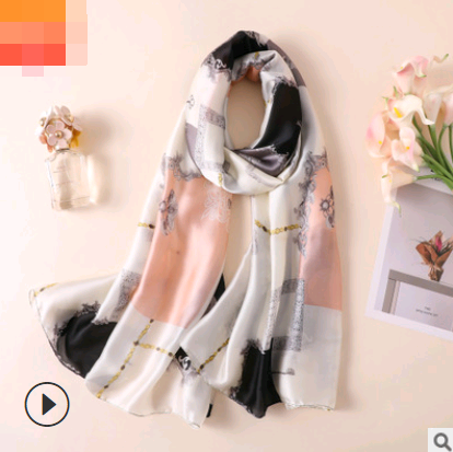 Spring, summer and autumn, new flowers, elegant and high-end artificial silk scarf, female decorative shawl, sunscreen beach towel