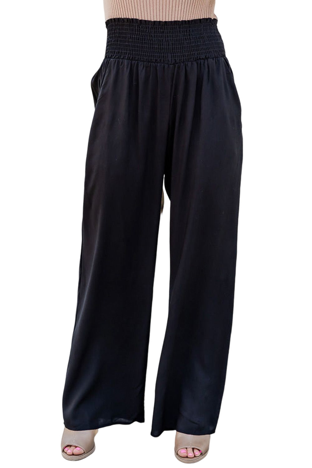 Smocking High Waist Wide Leg Pants