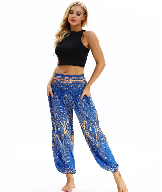Digital Printed Lantern Pants Loosely Thin Elastic Waist Harem Pants