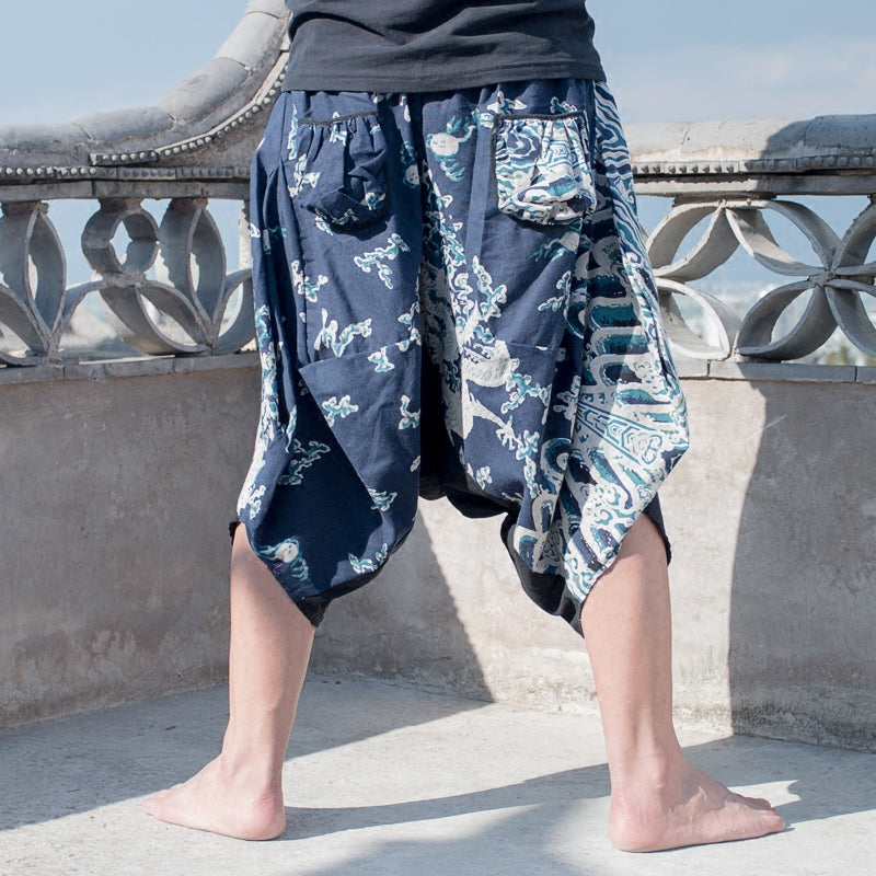 Ethnic style hippie graffiti fat oversized cropped pants