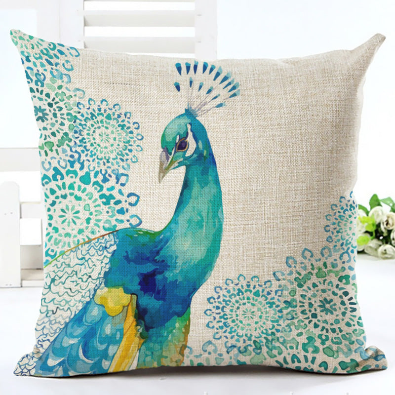 Peacock Printed Cotton, Linen And Linen Pillowcase