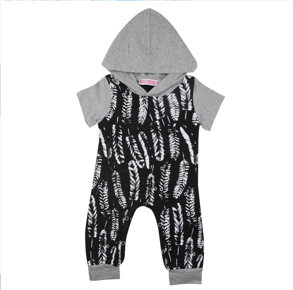 Hooded Feather Print Romper