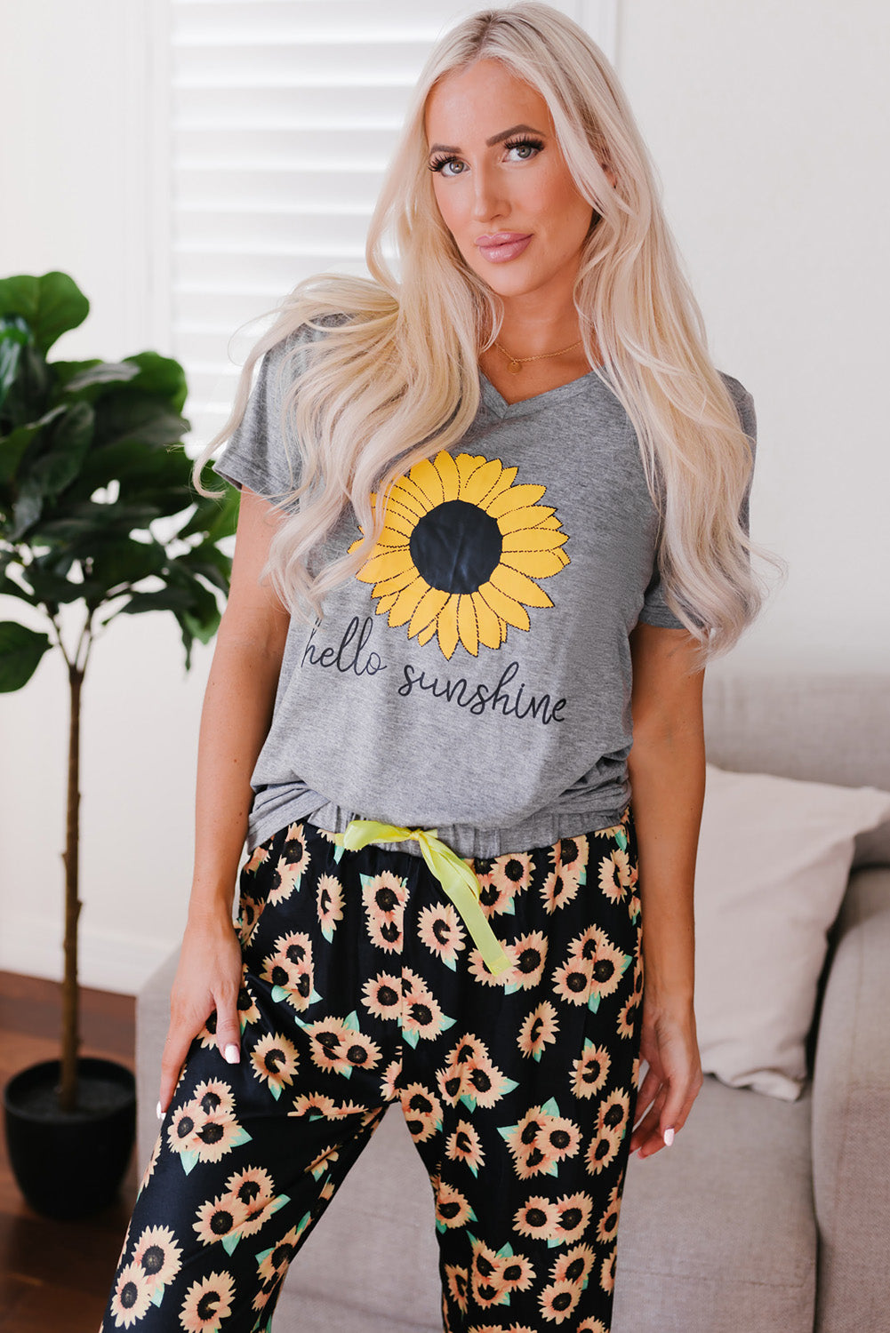 Sunflower hello sunshine Print Tee and Pants Lounge Set