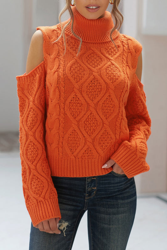 Turtleneck Cold Shoulder Textured Sweater