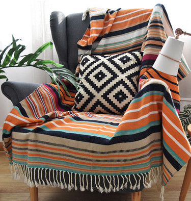 Indian color striped tassel blanket