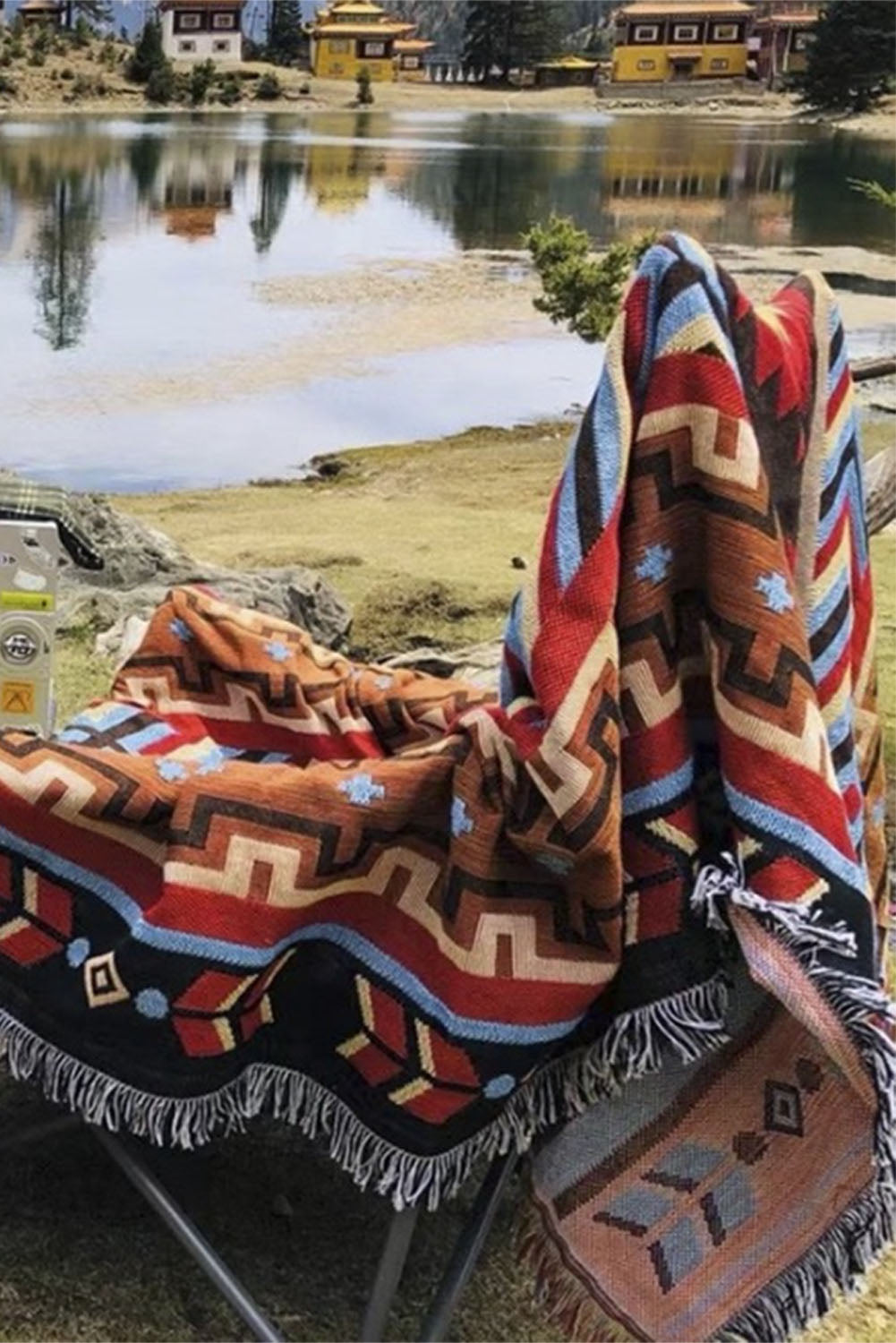 Multicolor Western Aztec Geometric Tasseled Large Blanket 90*210cm
