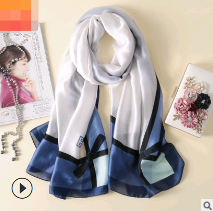 Spring, summer and autumn, new flowers, elegant and high-end artificial silk scarf, female decorative shawl, sunscreen beach towel