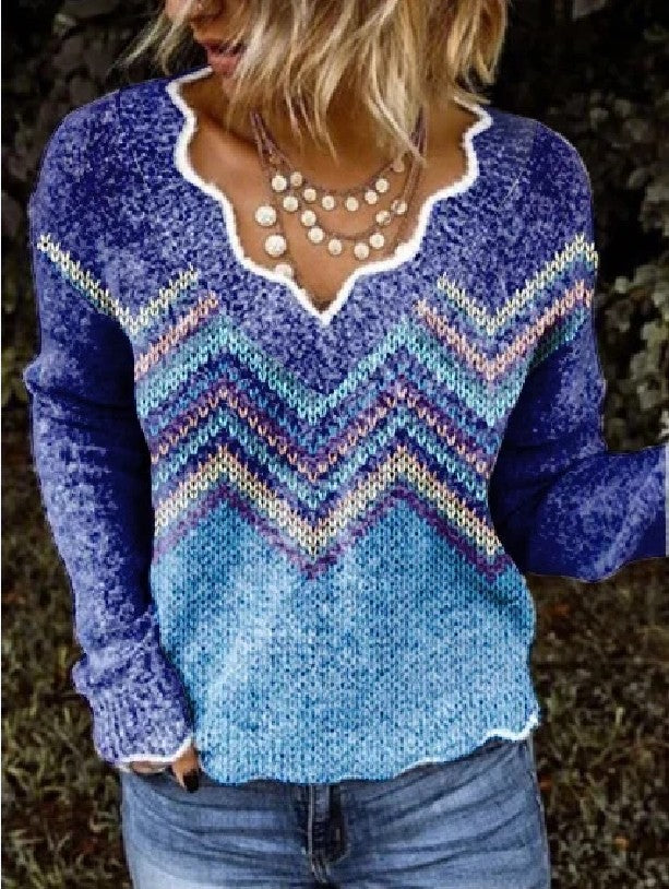 Ladies Geometric Print Long Sleeve Sweater Top