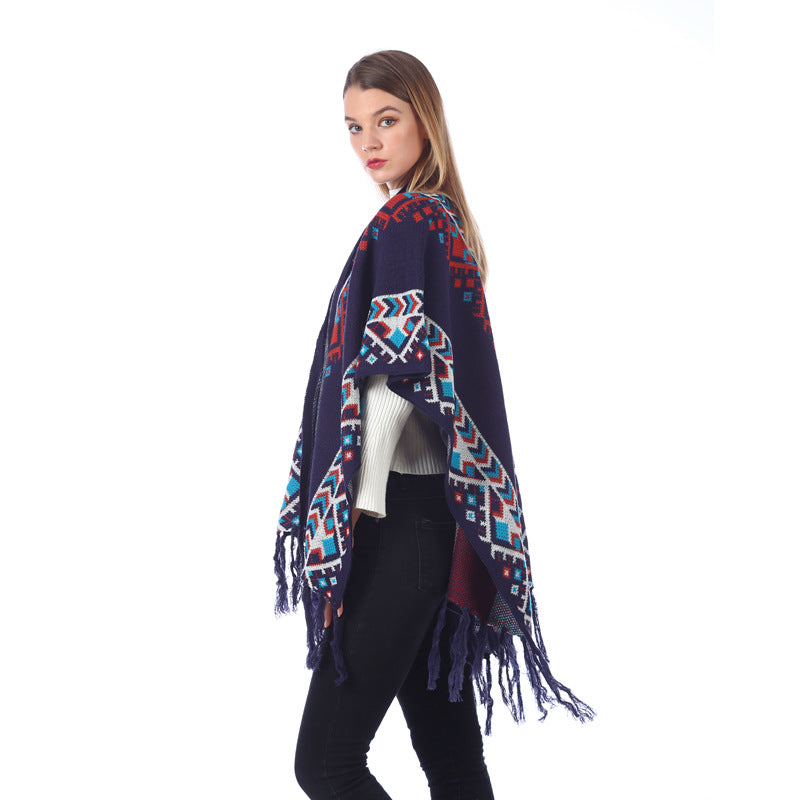 Ethnic Style Mixed Color Jacquard Shawl Dual-Use