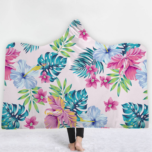 Hooded Thermal Fleece Blanket Coral Fleece Print Winter Warm Home Travel Portable Wearable Thick Hoodie Blanket For Adults Kids