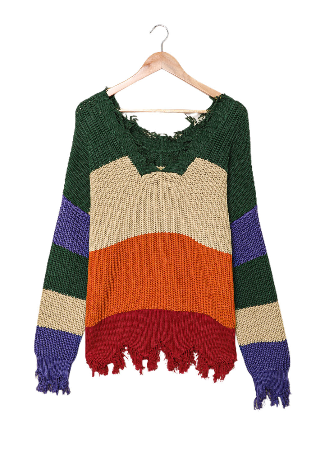 Colorblock Distressed Sweater