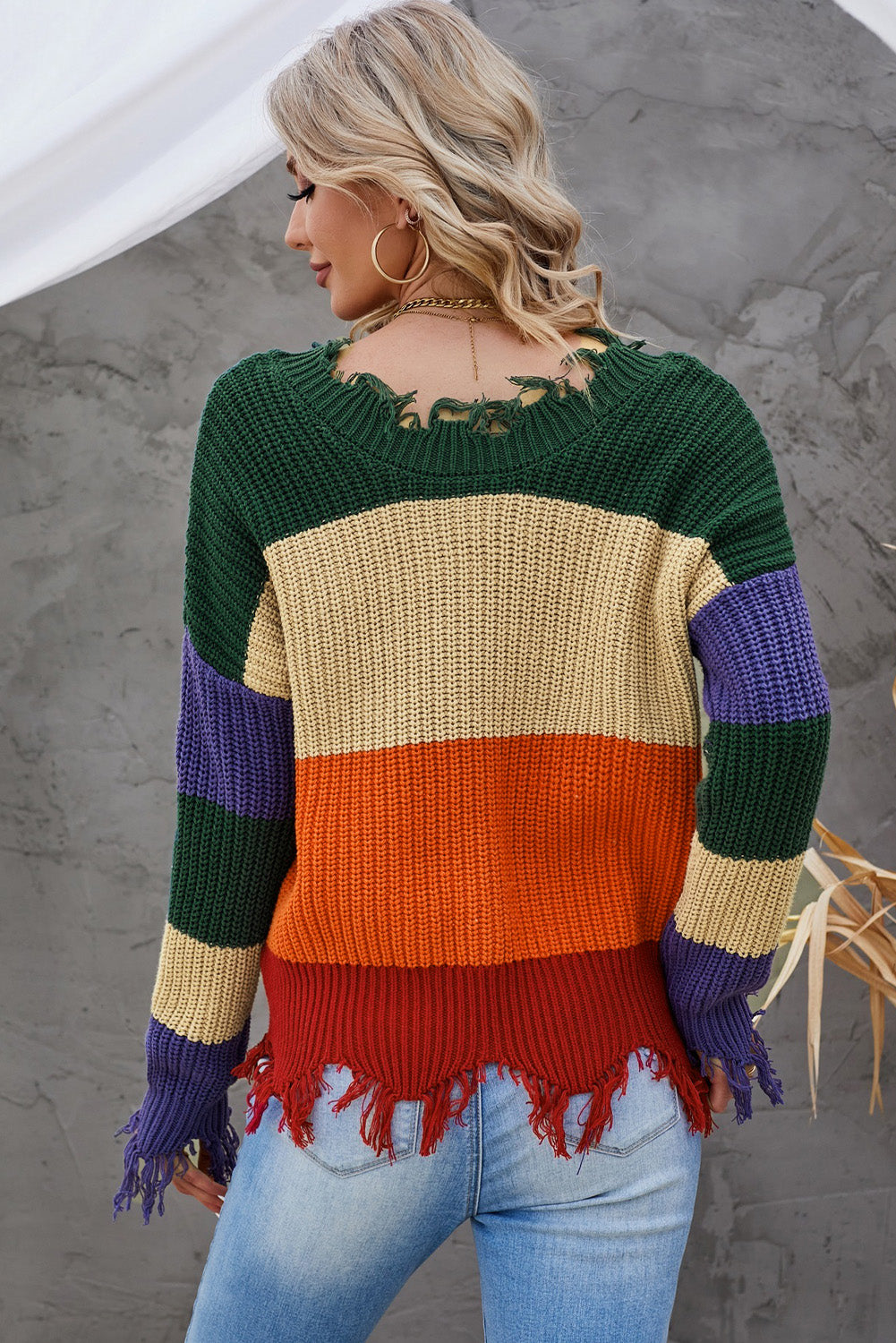 Colorblock Distressed Sweater