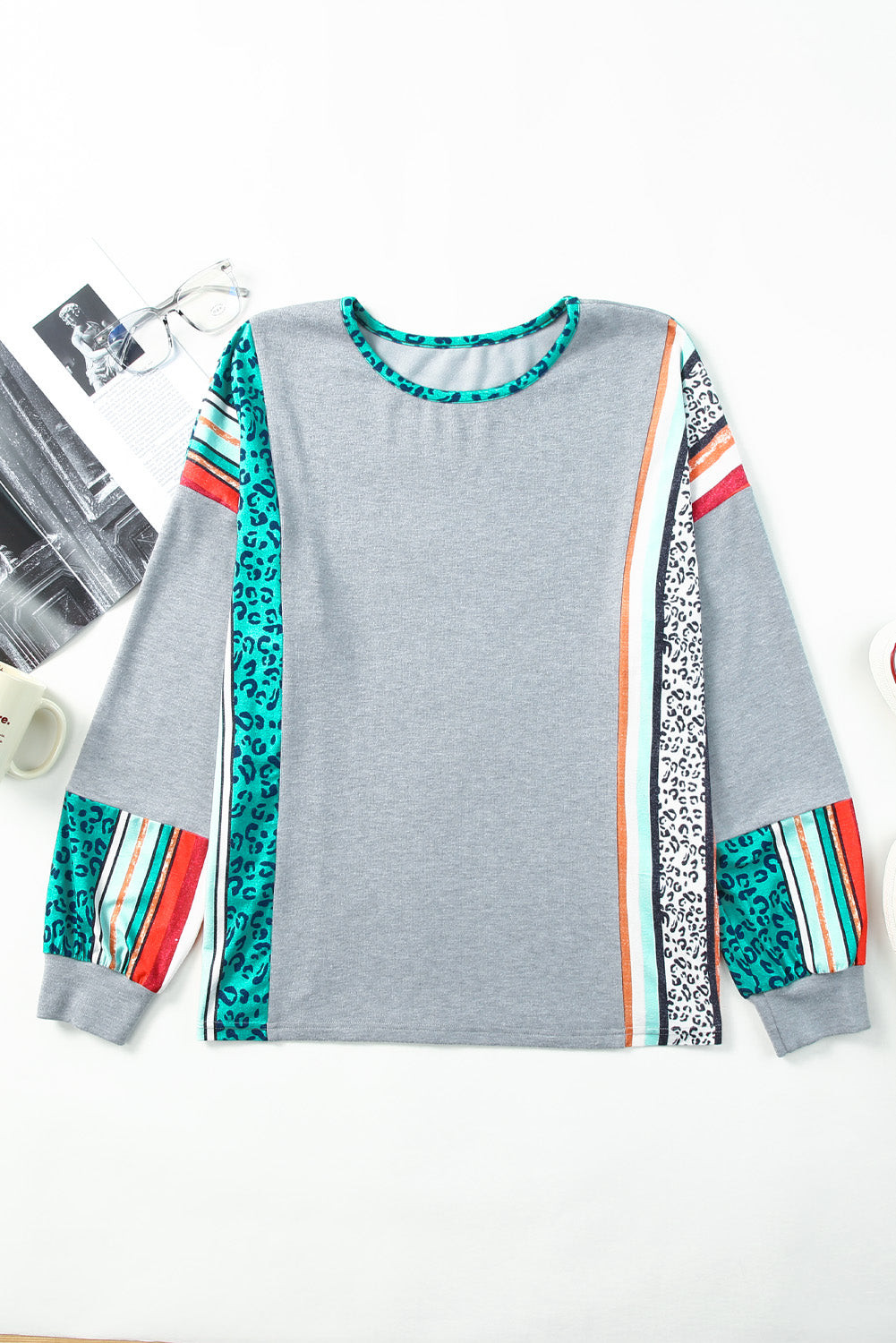 Leopard Serape Drop Shoulder Bubble Sleeves Knit Top