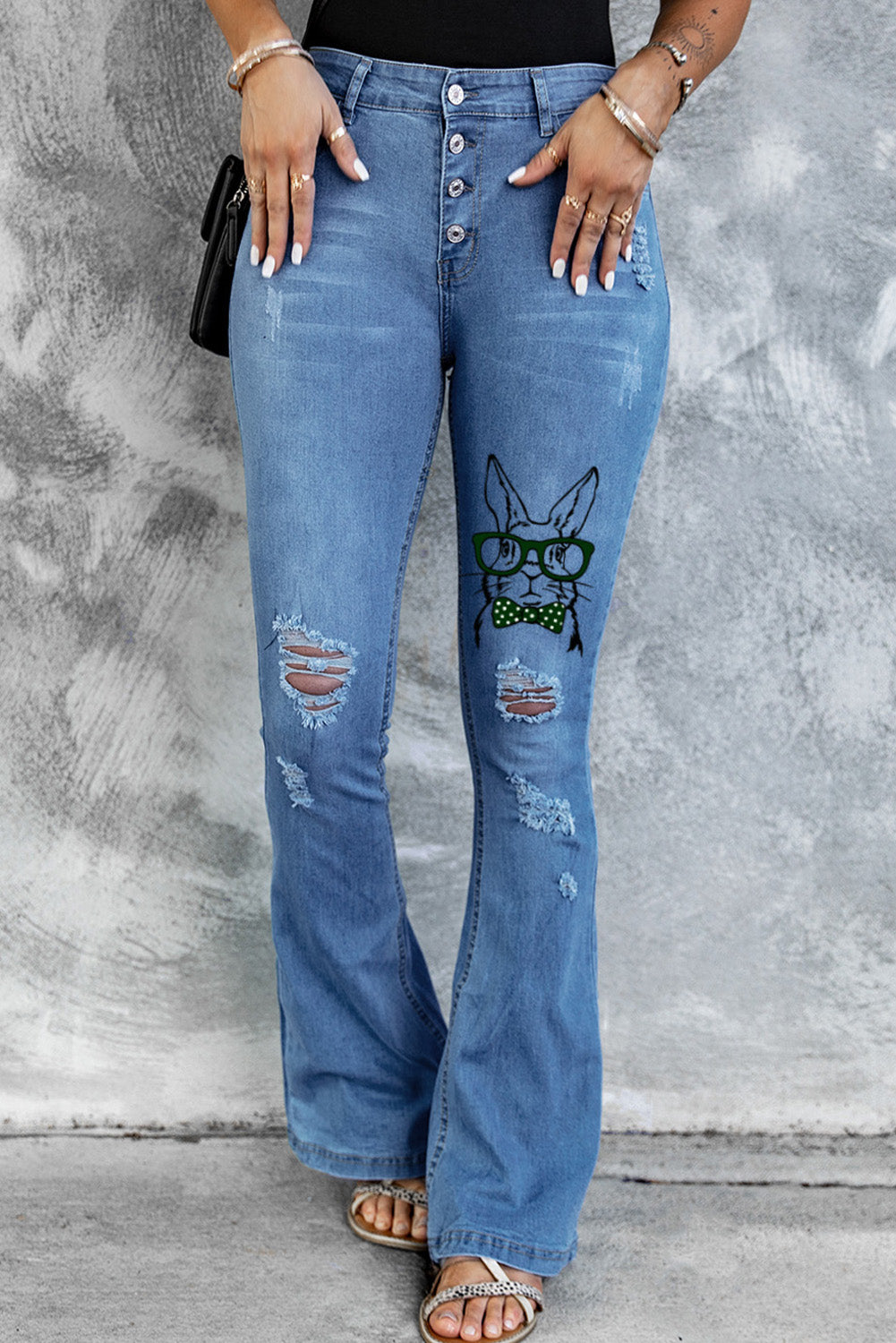 Dark Blue Mid Rise Button Front Flare Denim