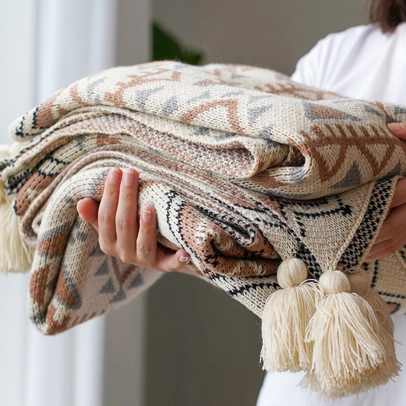 Nordic Knitted Bohemian Waffle Hotel Sofa Blanket