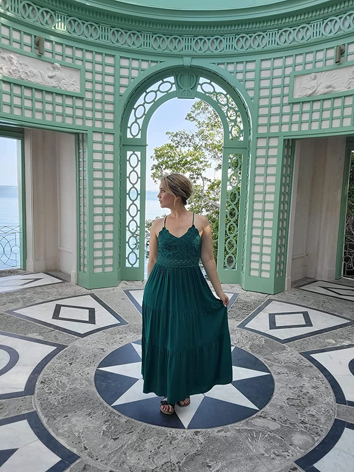 Women'S Beach Crochet Lace Maxi Dress Solid Color Summer Vacation Spaghetti Strap Long Dress 2023