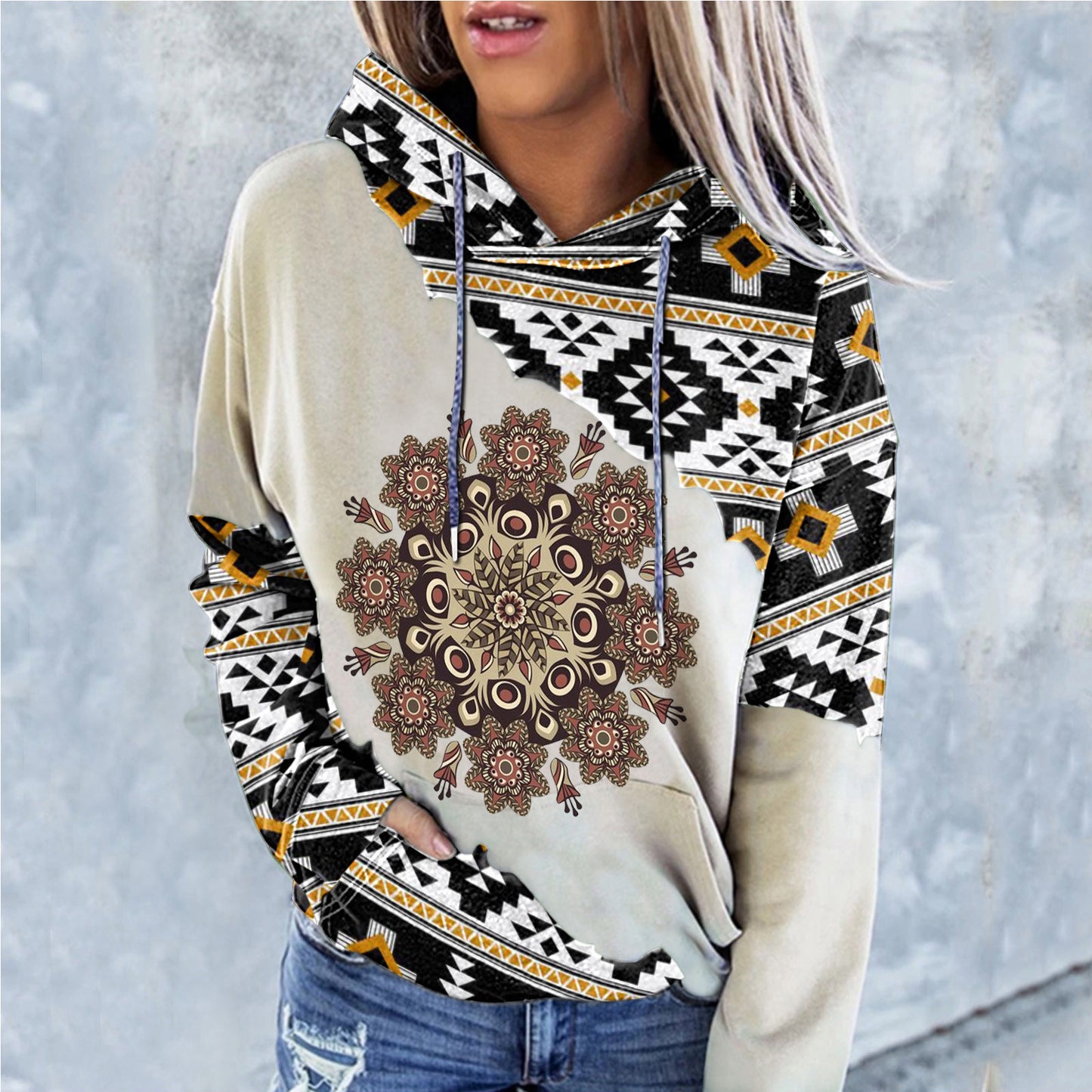 Women's Fashion Casual Ethnic Print Sweatshirt