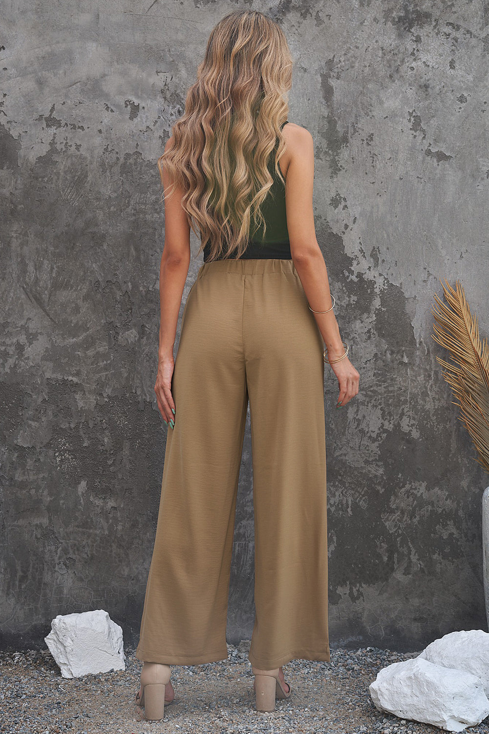 Elastic Waist Pocketed Wide Leg Pants