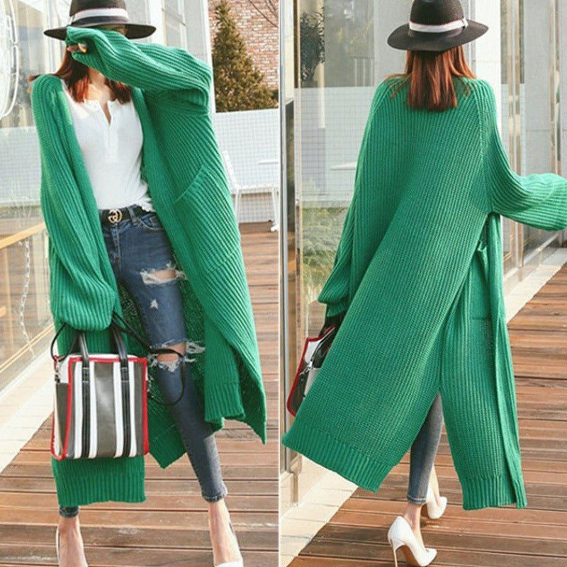 Women's over-the-knee loose large thick knit cardigan