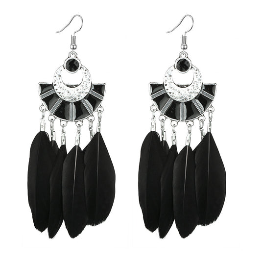 Europe and the United States foreign trade new exaggerated animal feather fan-shaped color long earrings earrings earrings jewelry