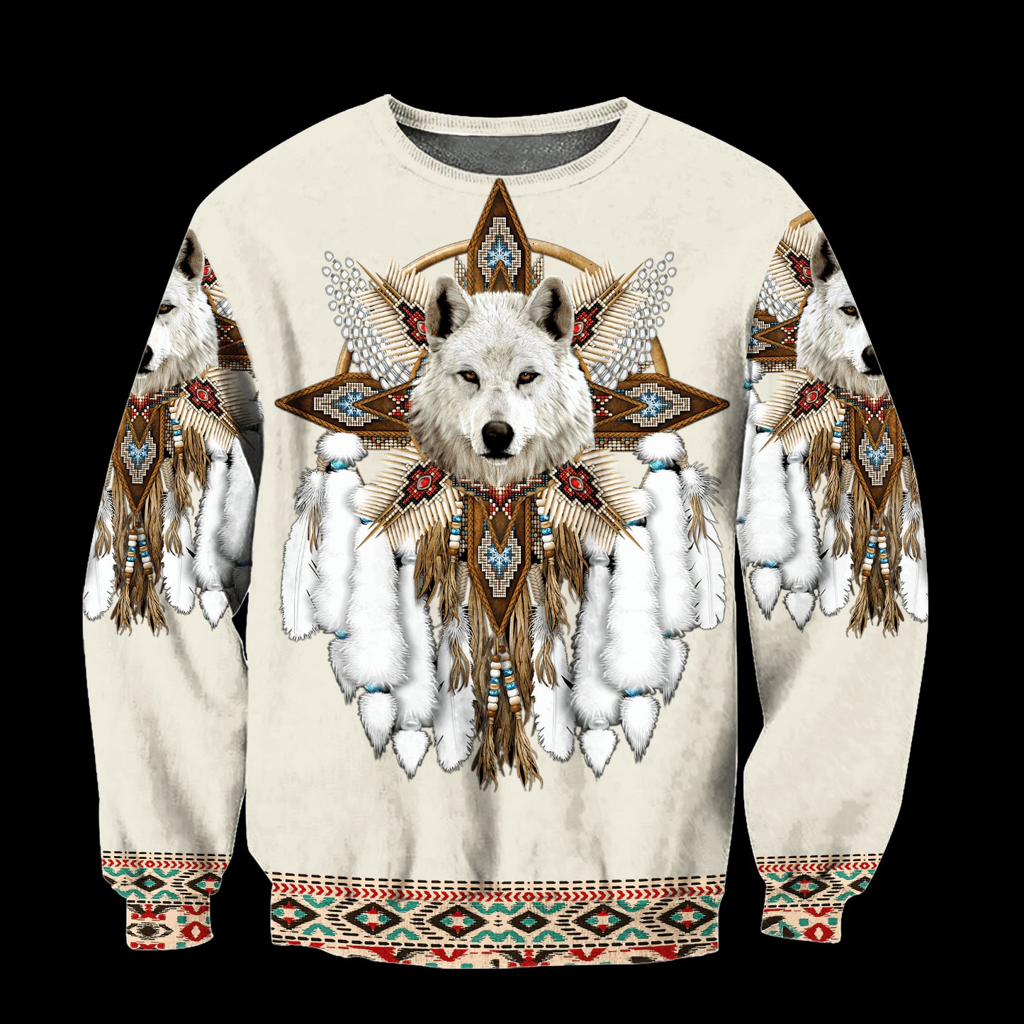 Men's Women's 3D Full Version Indian Indian Wolf Hoodie