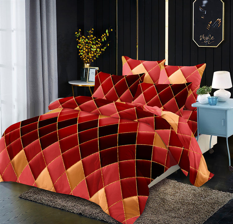 Light luxury style gilt line geometric elements rhombus line quilt cover kit