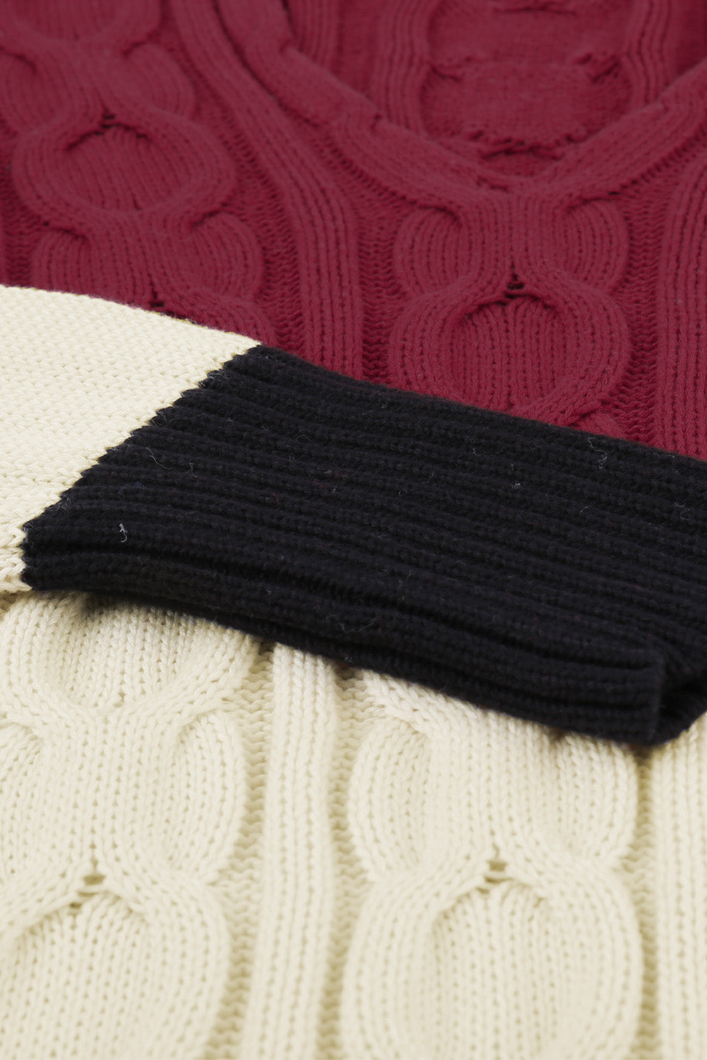 Colorblock Cable Knit Sweater with Slits