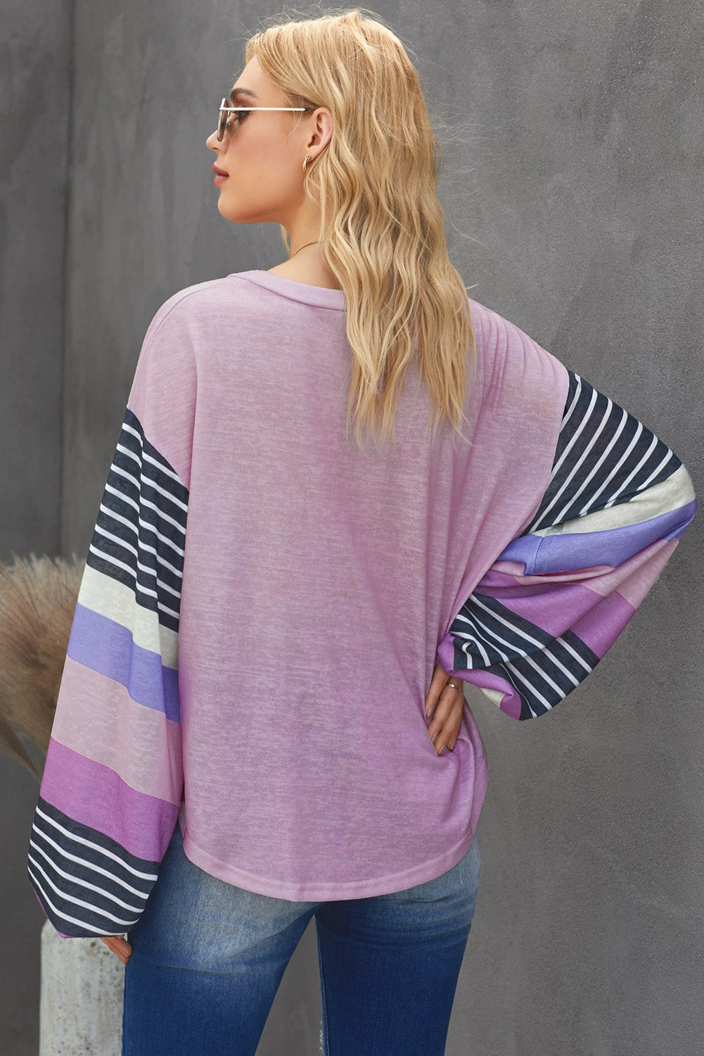 Striped Colorblock Long Sleeve Knit Top