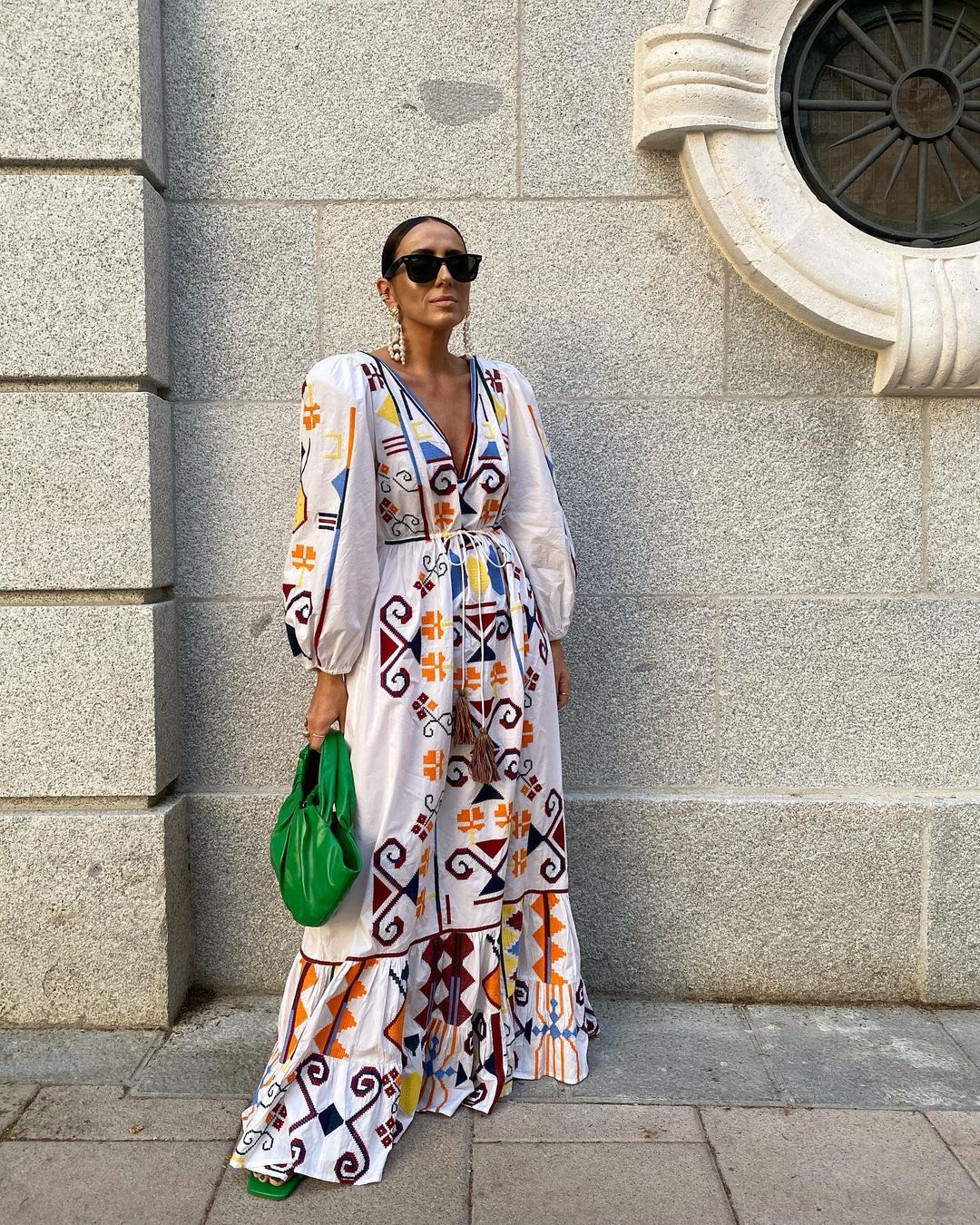 Women's V-Neck Long Sleeve Printed Boho Dress