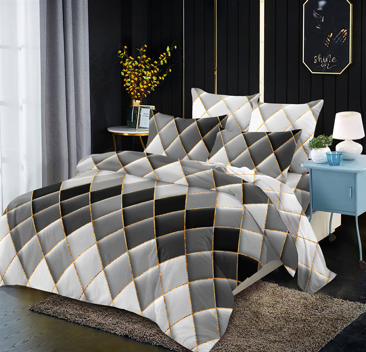 Light luxury style gilt line geometric elements rhombus line quilt cover kit