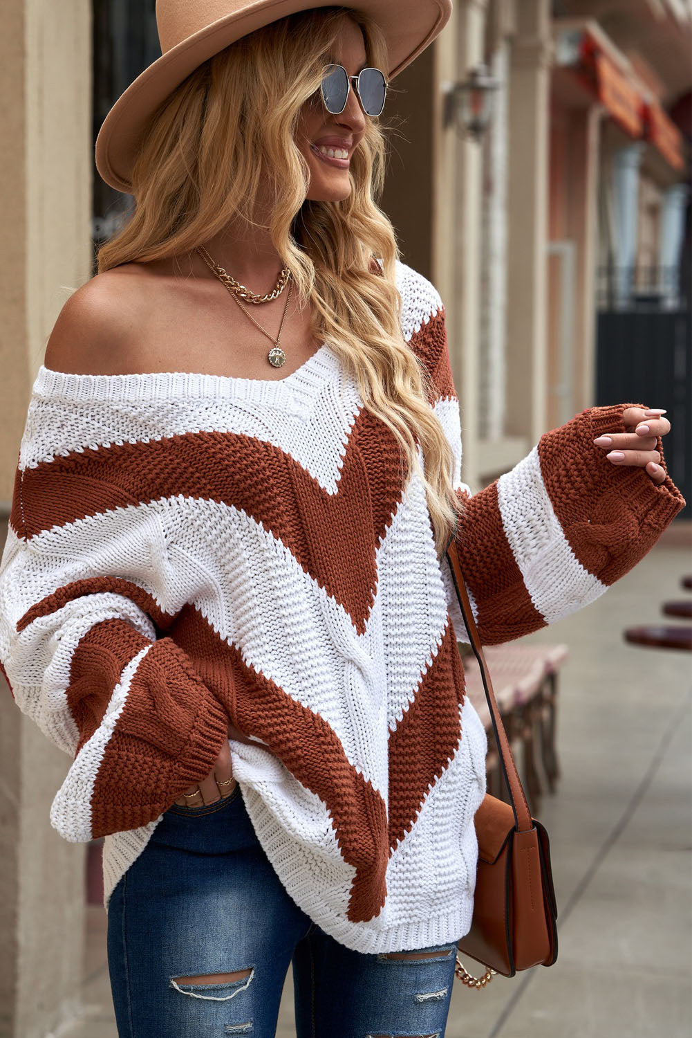 Color Block Drop Shoulder Oversize Sweater