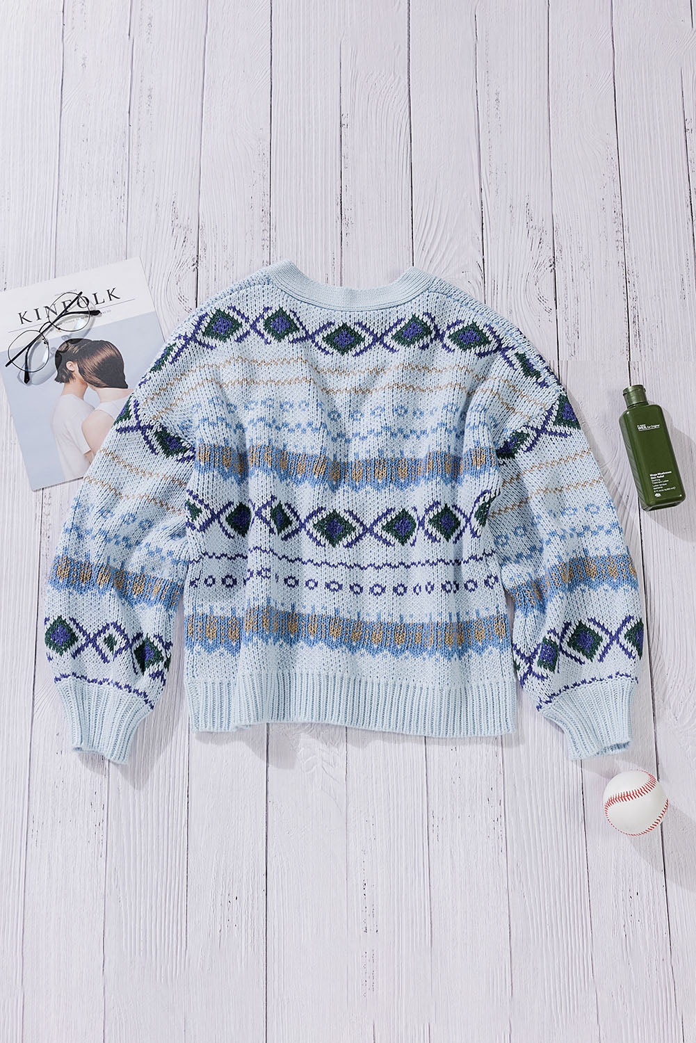 Multicolor Tribal Pattern V Neck Button Front Cardigan