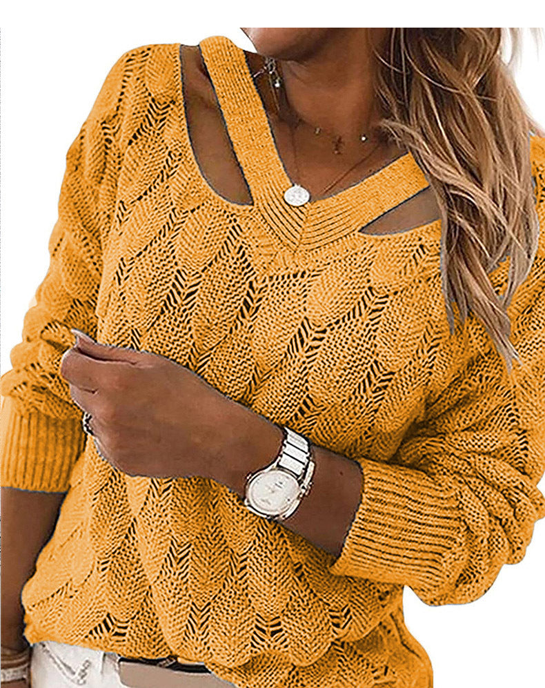 Women's Knit Sweater V-neck Strapless Sweater